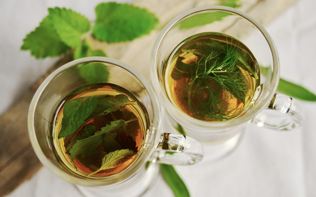 herbal tea, tea, herbs, cups, teacups, drinks, beverages, mint, sage, fennel flavor, healthy, nature, medicinal herbs, peppermint, leaves, tea herbs, herbal plant, glass
